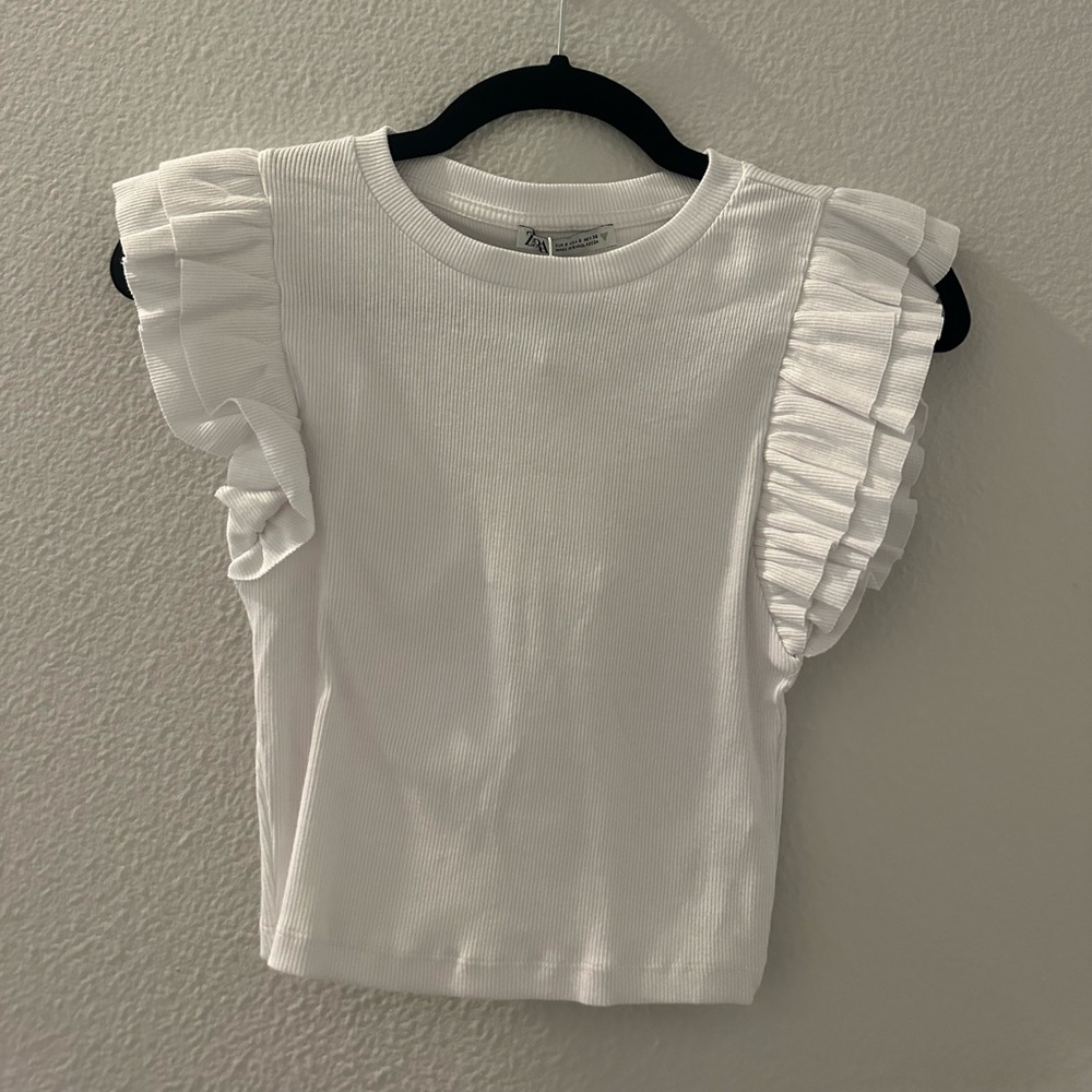 Zara White Ruffle Top - Picture 2 of 5